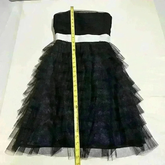 Vintage Betsey Johnson Black Strapless Corset Dress Tulle Ruffle Mesh Bow Size 0 - Picture 10 of 15